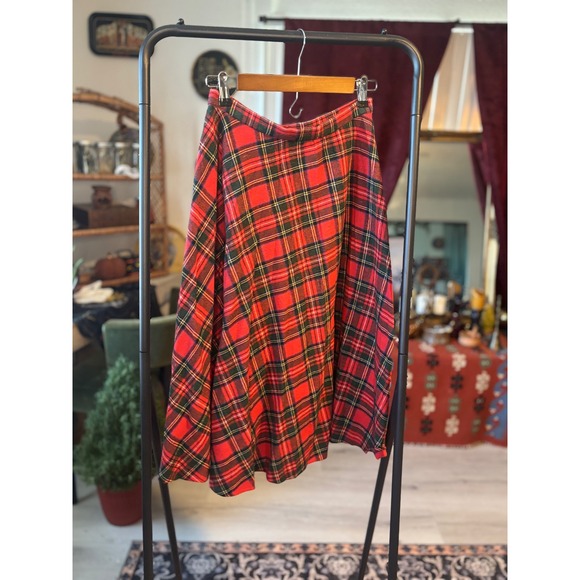 Red Plaid Tartan Midi Skirt ALine Flannel Vintage Classic - Picture 2 of 3